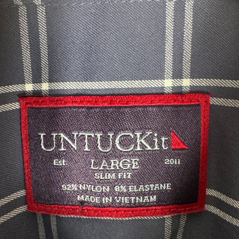 UNTUCKit Tayson Performance Shirt Mens L Slim Fit Blue Grid Plaid 41079
